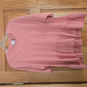 Anthropologie Akemi & Kin Flounce Ruffle Peplum Dusty Pink Long Sleeve Top XS